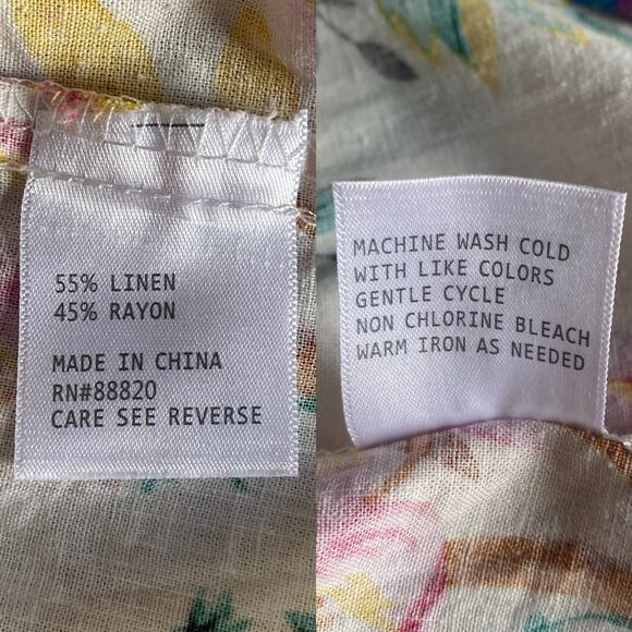 RACHEL Rachel Roy Linen Blend Blouse Hawaiian Tropical Birds Women Size Large - Picture 4 of 8